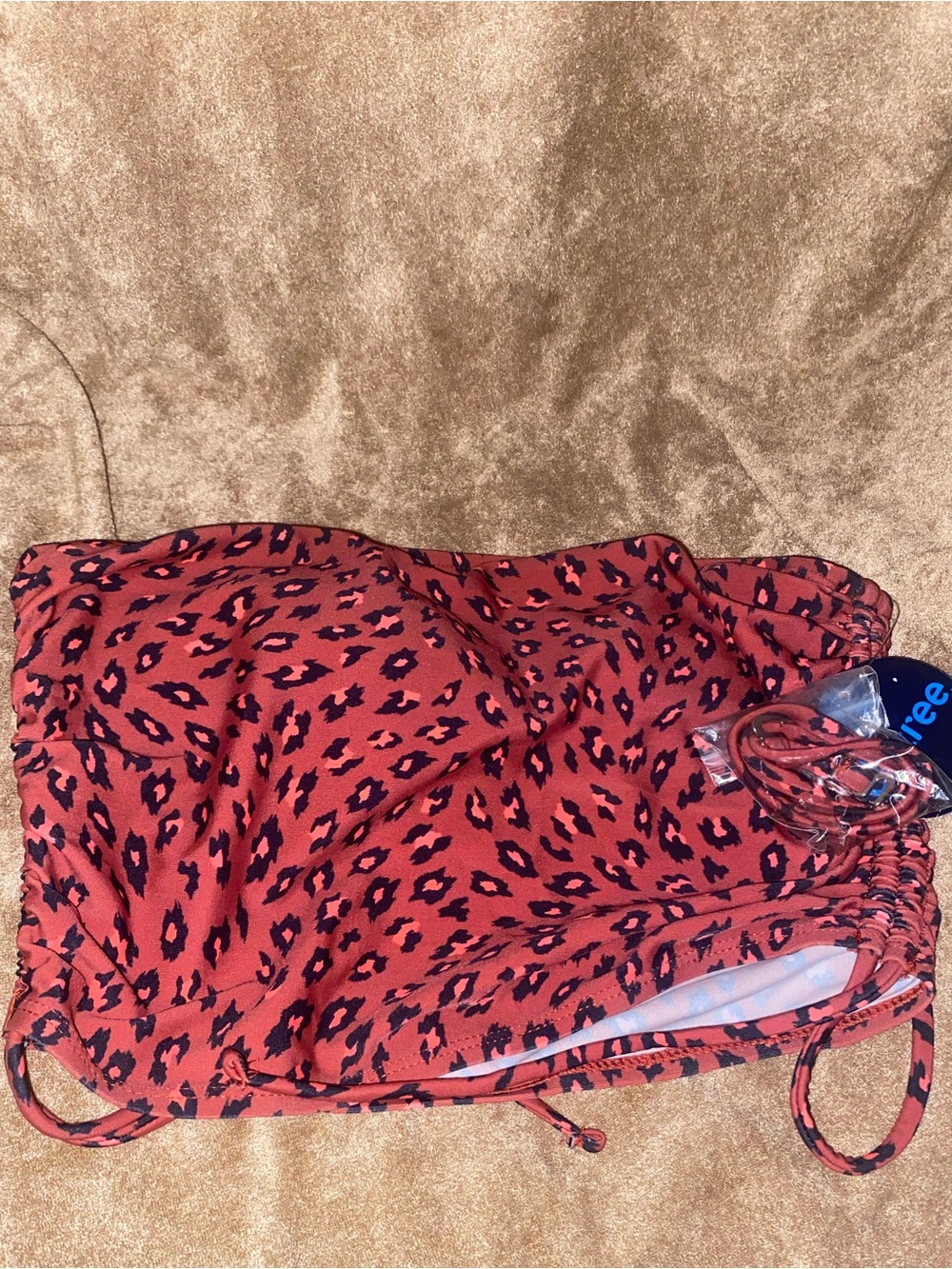Decree Leopard Print Bandeau Bikini NWT Small Ruched Side Swim Top Red Summer